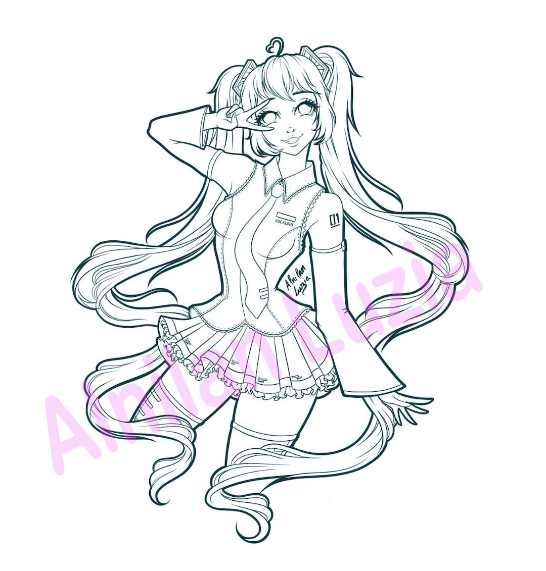 Hatsune Miku 3 Digital Colouring Page png Etsy