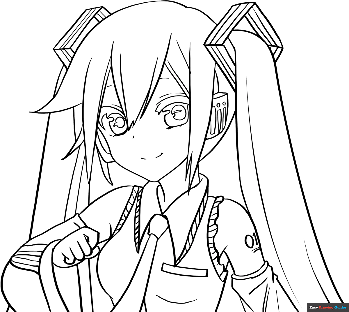 Hatsune Miku Coloring Page Easy Drawing Guides