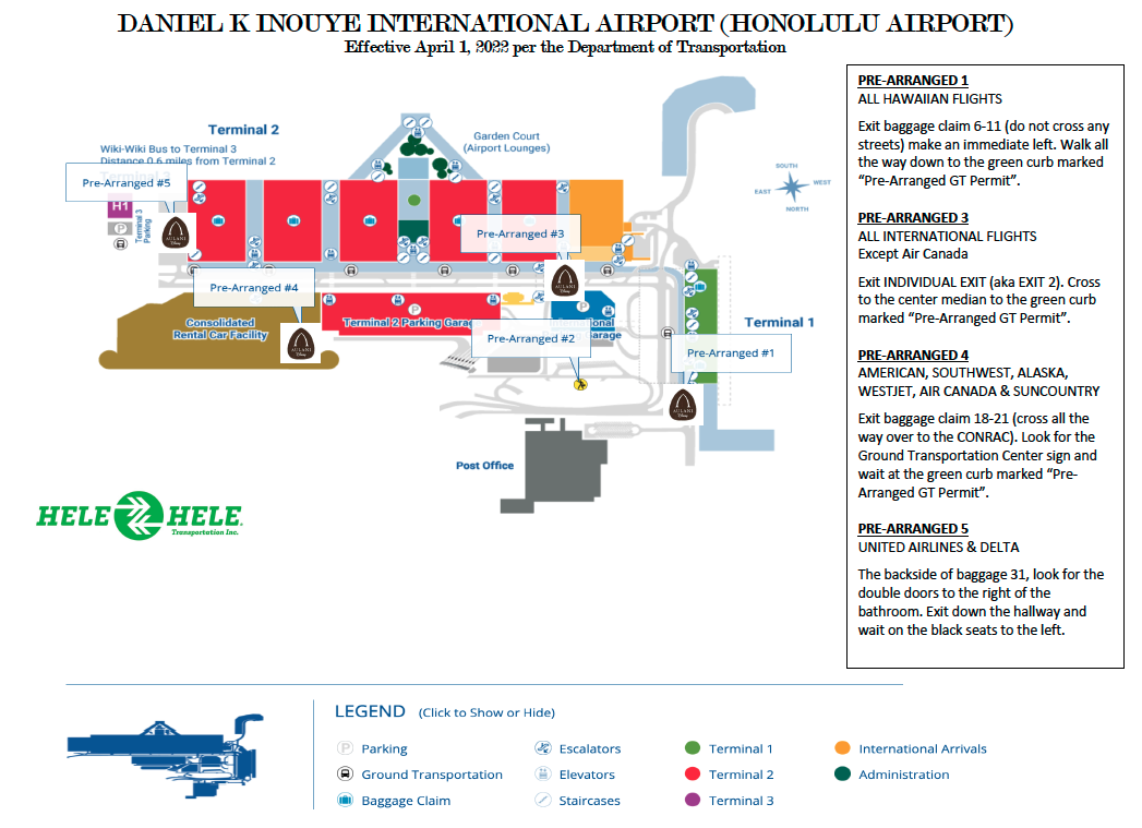 Honolulu Airport Map HELE HELE TRANSPORTATION