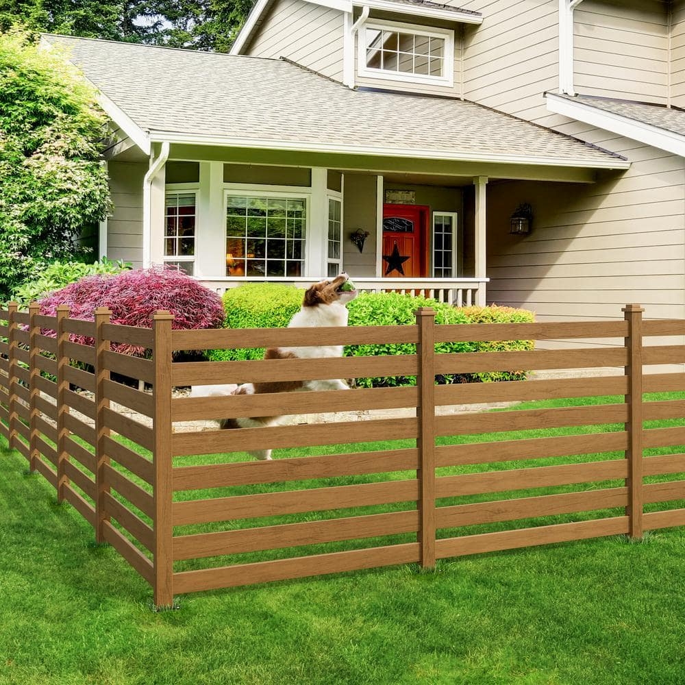 LUE BONA Ares 38 In X 46 In Brown Garden Fence W Post And No Dig Steel Cone Anchor Recycled Plastic Privacy Fence Panel 4 Pack 2DPTHD23016 3 The Home Depot