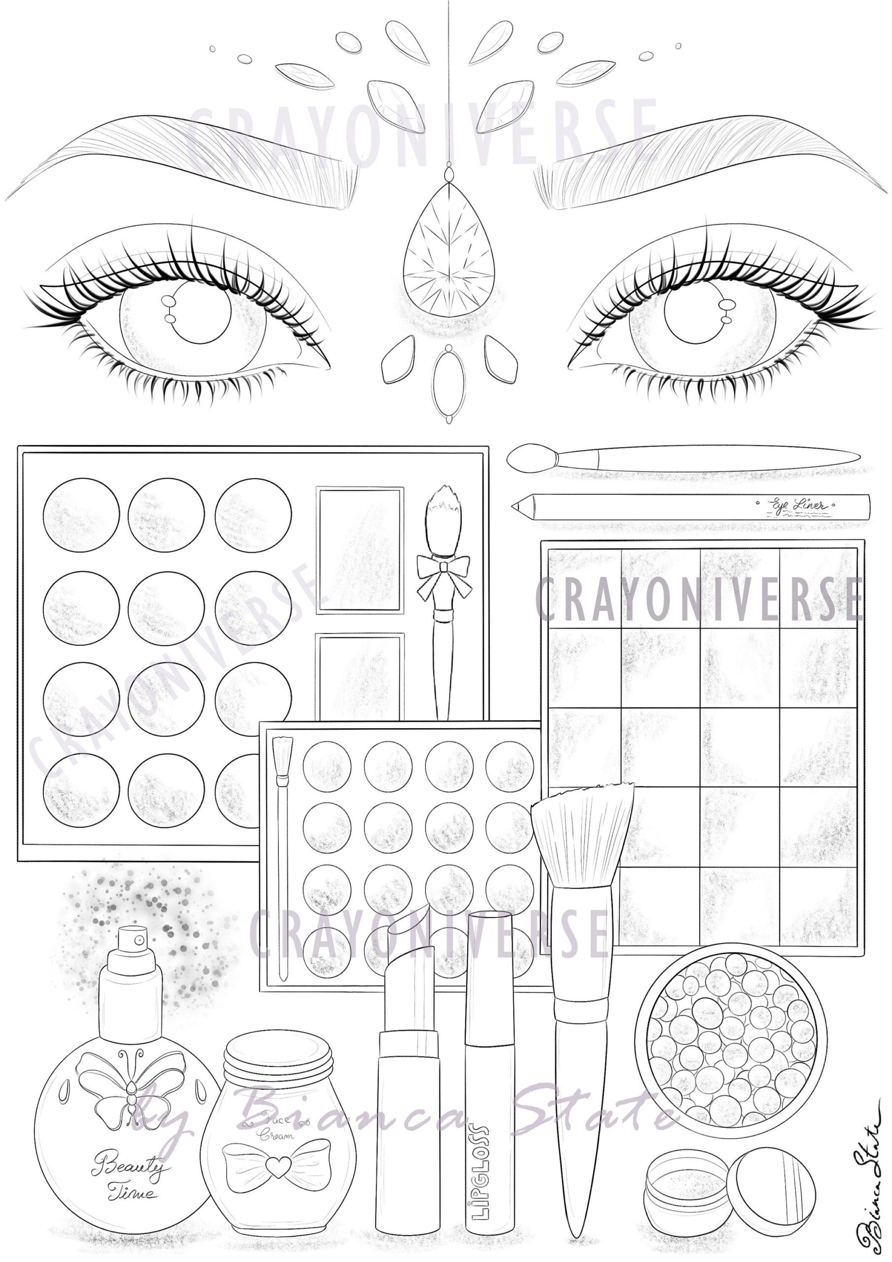 Make up Time Coloring Page For Adults Instant Download Printable File Lineart Illustration JPG And PDF Bianca State Etsy