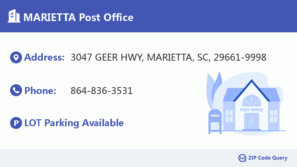 MARIETTA Post Office South Carolina United States ZIP Code 5 Plus 4 