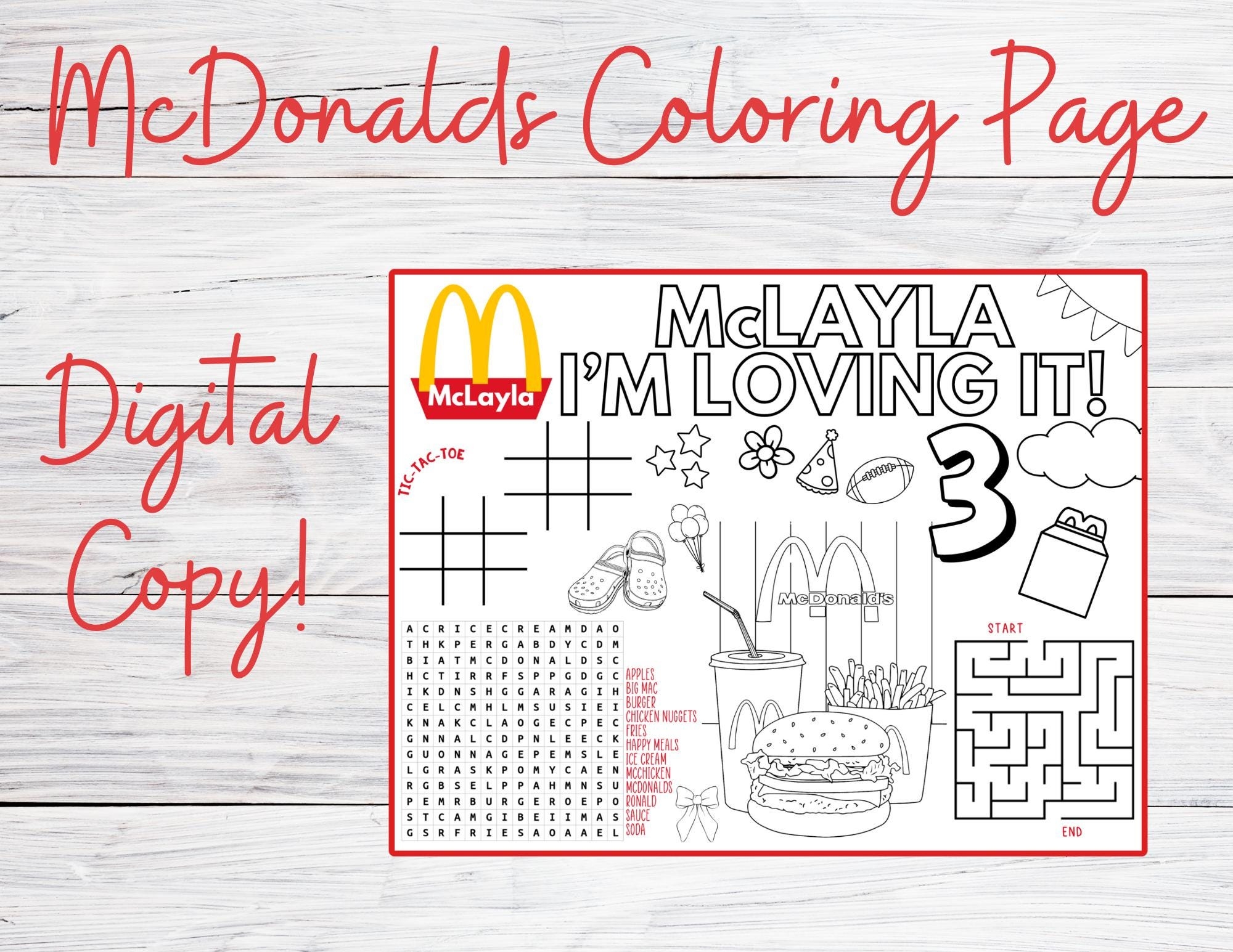 Mcdonald Coloring Etsy