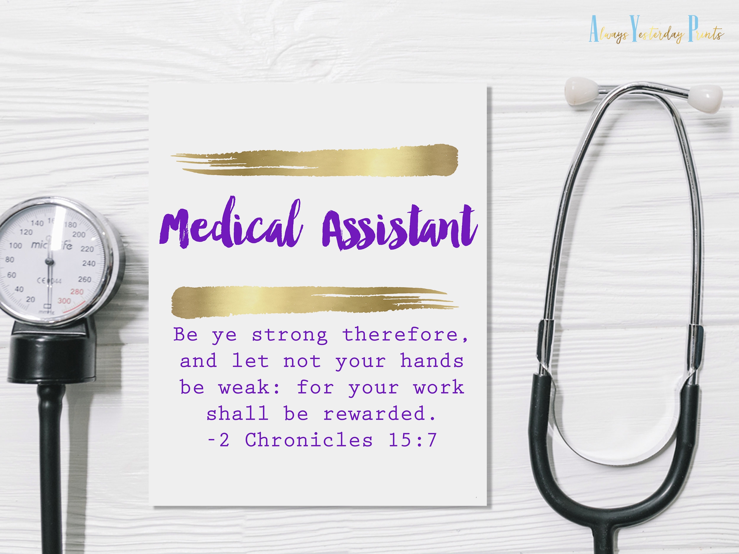 Medical Assistant Definition Quote Printable Doctors Office Decor Graduation Gift Idea Hospital Sign Bible Scripture be Ye Strong Etsy