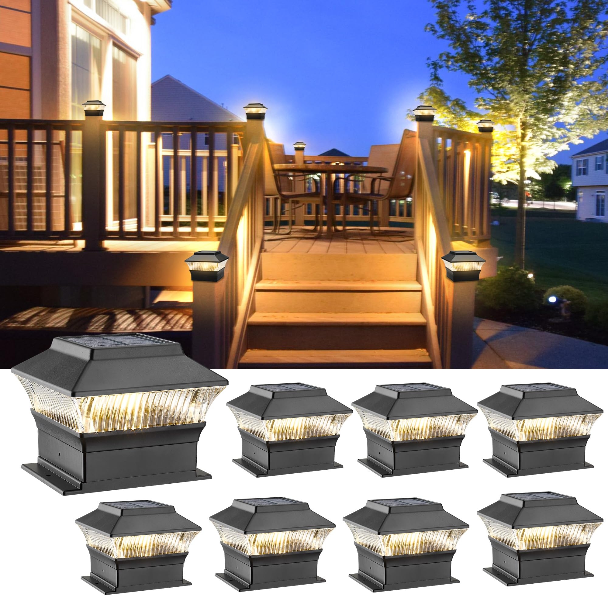 MOON DE AGE 25 Lumen Solar Fence Post Lights 8 Pack Black And RGBW Solar Post Cap Light 10 Pack Black Amazon