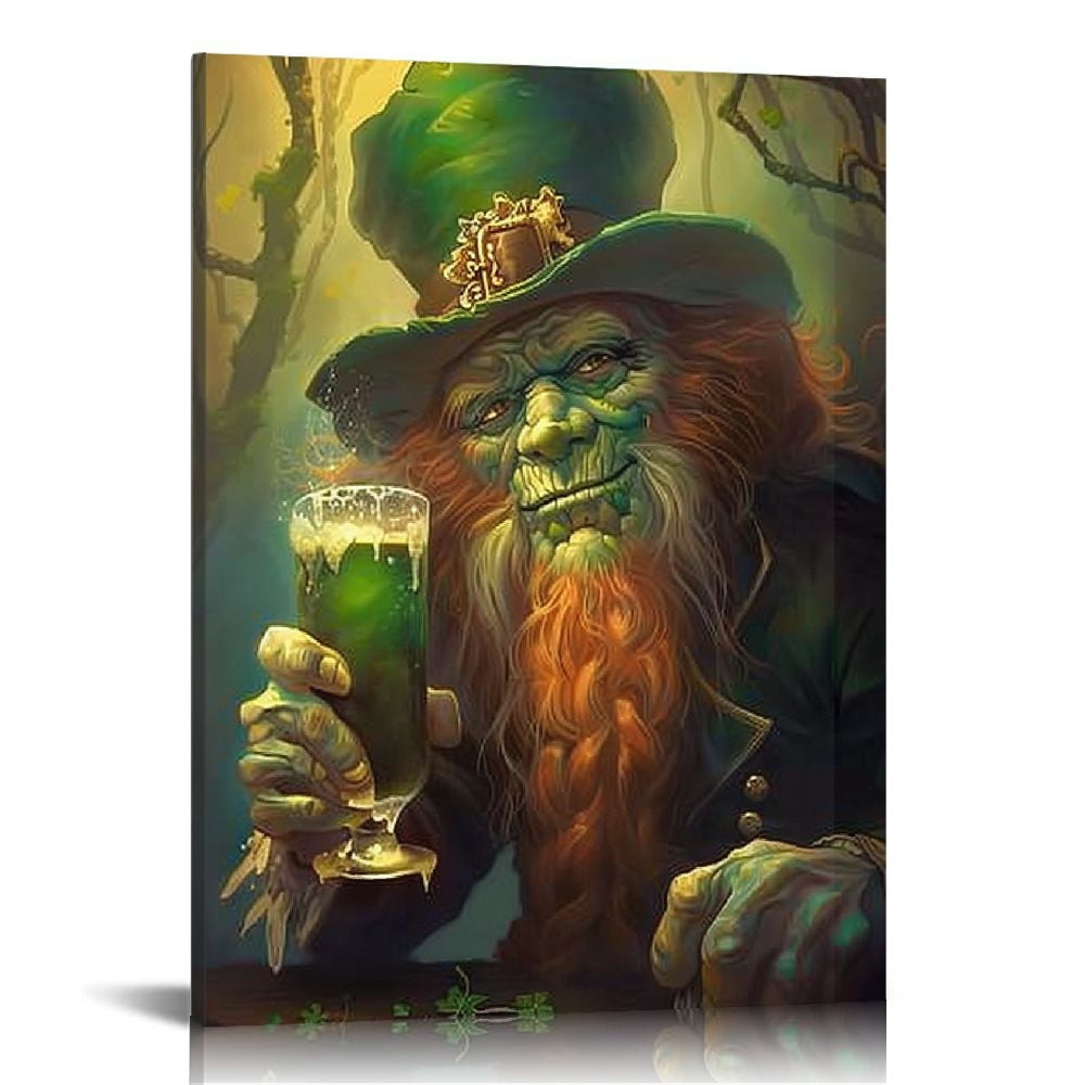 Nawypu Irish Leprechaun Drinking Beer Canvas Wall Art St Patrick s Day Painting Canvas Aesthetic Wall Art Living Room Bedroom Picture Artwork Walmart