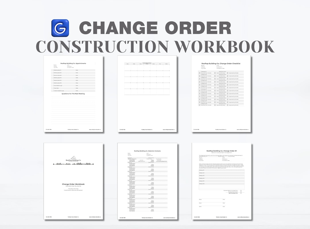 New Construction Change Order Template Home Builder Workbook Spec Sheet Selection Checklist Instant Download Edit In Google Sheets Etsy