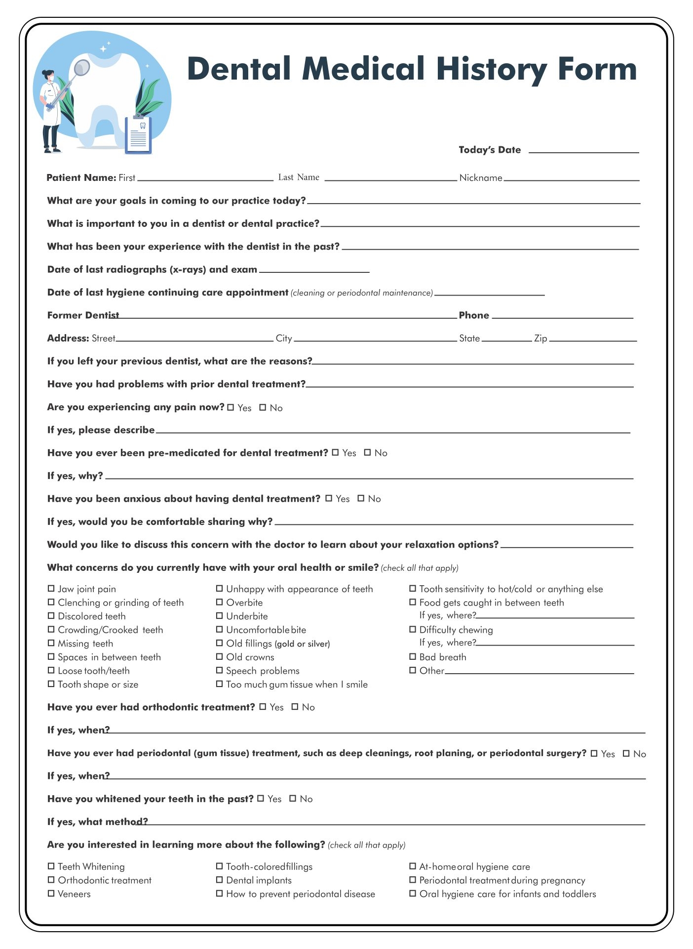 New Patient Forms Printable Dental Medical History Form Template Printable Templates Progress Notes