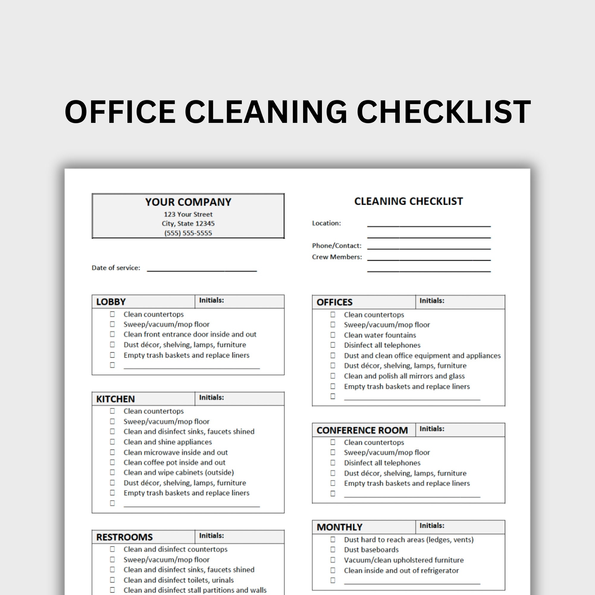 Office Cleaning Checklist Comprehensive Guide For A Clean Workspace Customizable Word And PDF Forms Office Cleaning Template Download Etsy