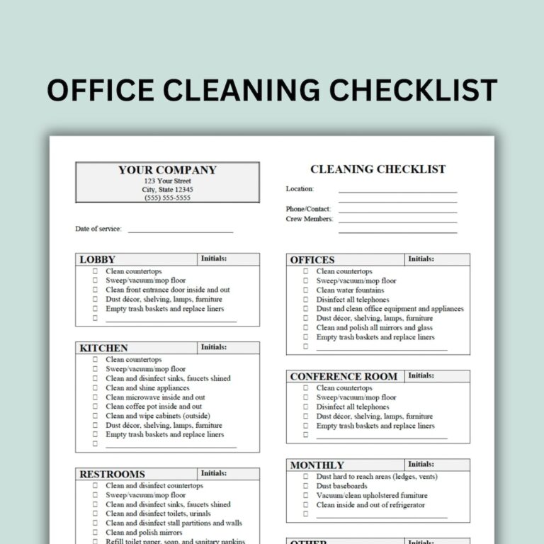 Office Cleaning Checklist Customizable Word Document And PDF Forms Etsy