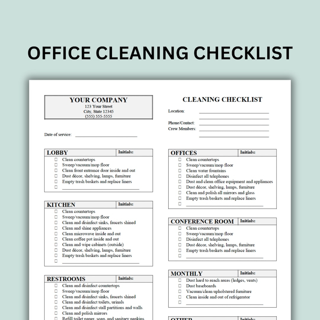 Office Cleaning Checklist Customizable Word Document And PDF Forms Etsy