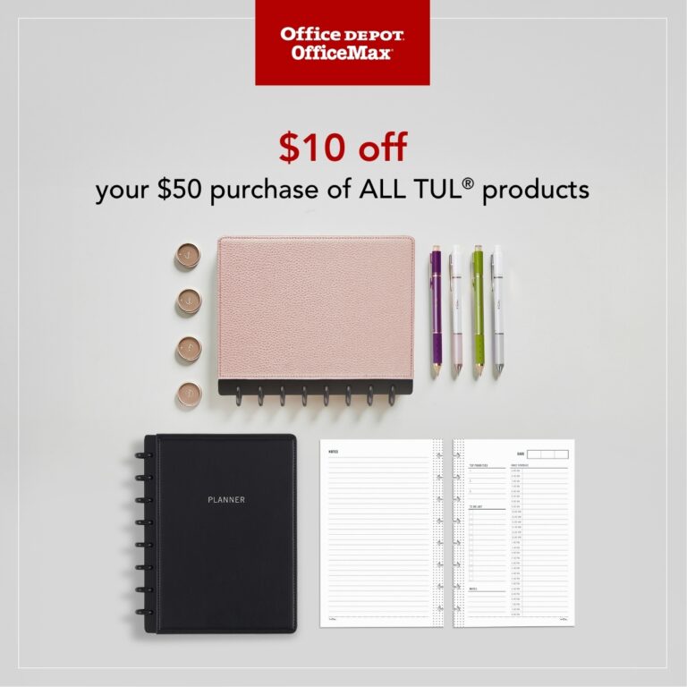 Office Depot On X From Sleek Planners To Stylish Pens Elevate Your Workspace Today Get 10 Off Your 50 Purchase Of ALL TUL Products Use Coupon Code 10OFFTUL At Checkout Ends 5 10 25 Https t co e7AT4ZVeH7