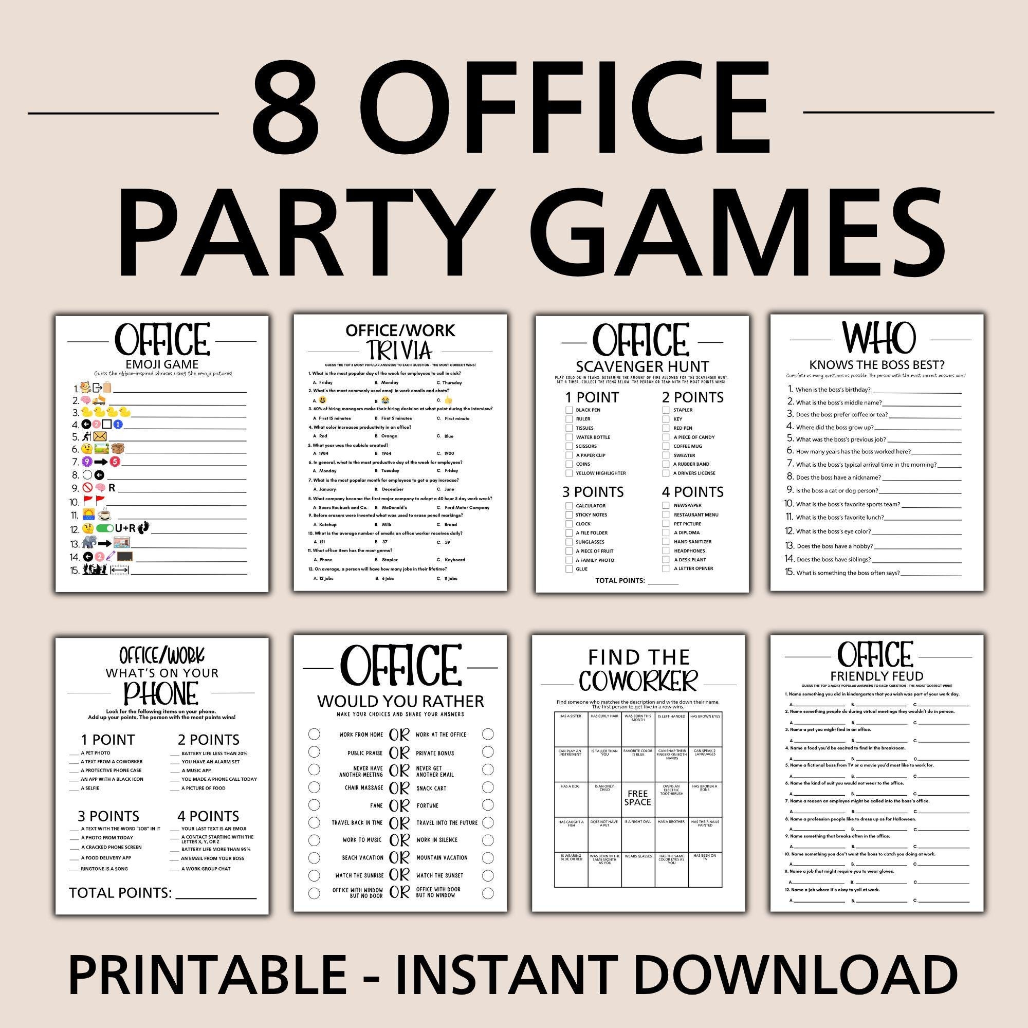 Office Party Games Printable Work Party Game Bundle Team Building Games Staff Meeting Games Work Retreat Ideas Office Community Etsy Israel