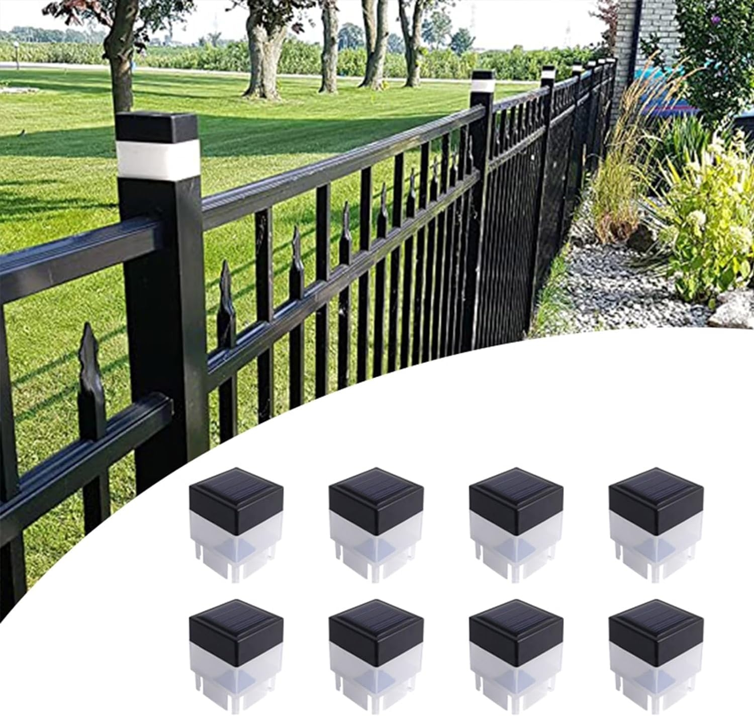 OUYANGL Solar LED 2In X 2In 5cm X 5cm Fence Post Cap For Wrought Iron And Aluminum Or Garden Solar Fence Lights White Light 8 Pack Black White 432 Amazon