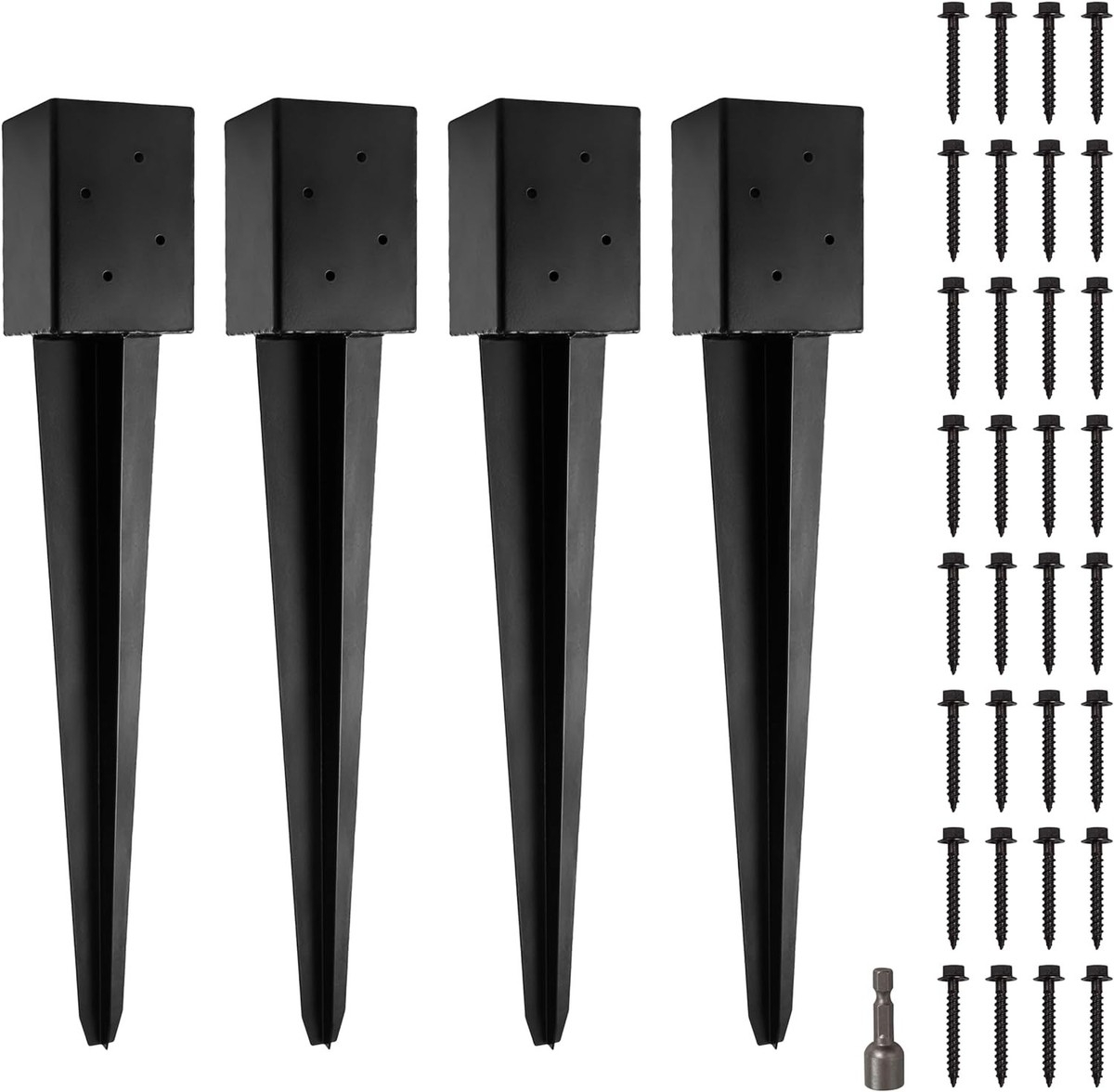 Pack Of 4 LADECH 4x4 Fence Post Anchor Ground Spike 24 Length Metal Black EBay