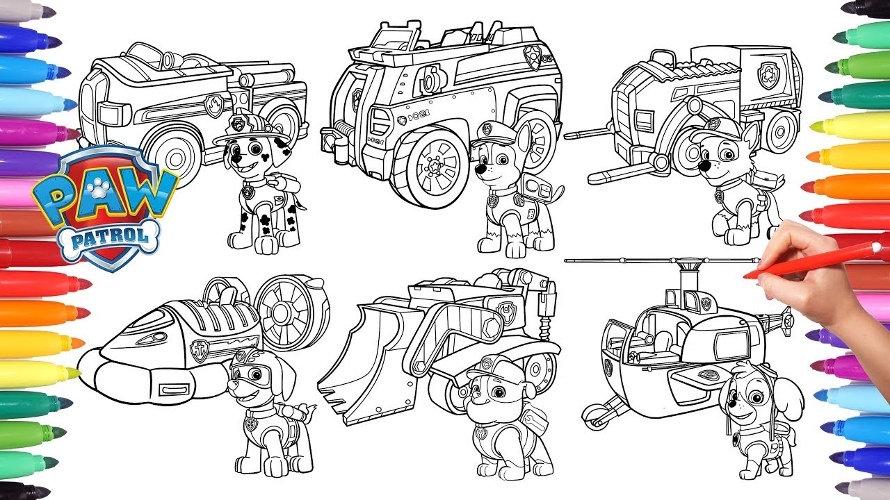 PAW PATROL VEHICLES Coloring Pages For Kids How To Color All Paw Patrol And All Their Vehicles YouTube