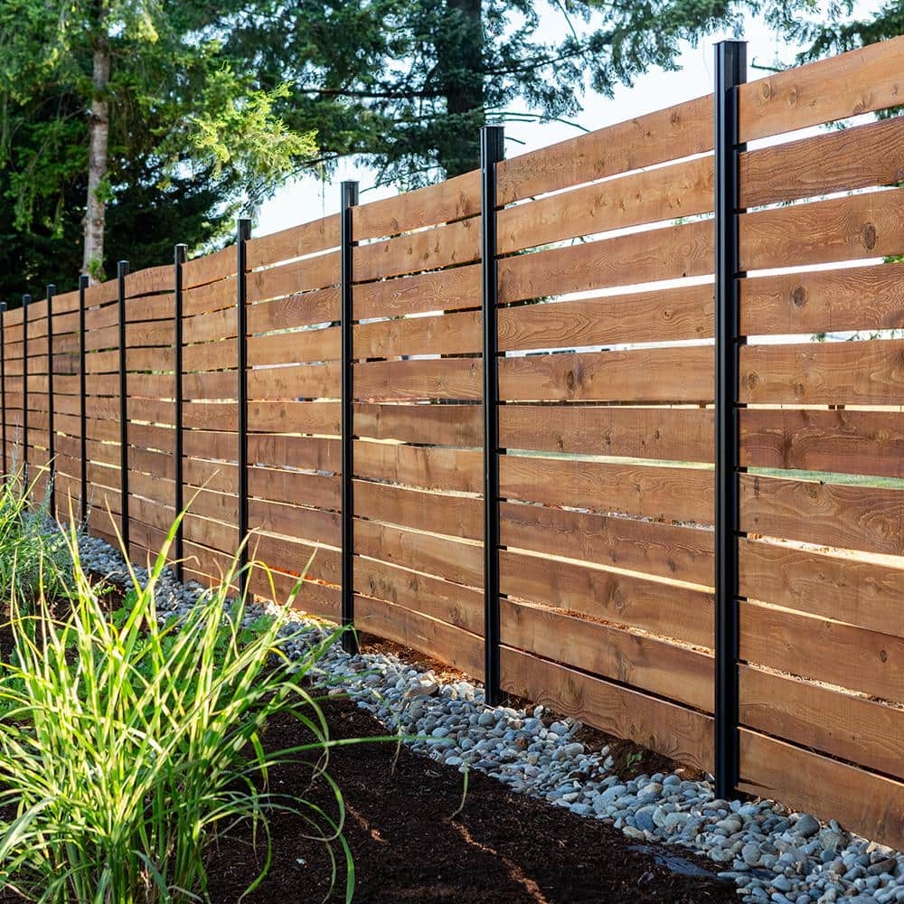 PEAK Modular Fencing 94 In H Matte Black Aluminum In Ground Post For A 6 Ft H Outdoor Privacy Fence System 2491 The Home Depot