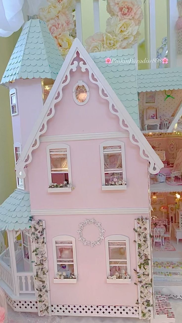 Pink Dollhouse With Beautiful Lighting
