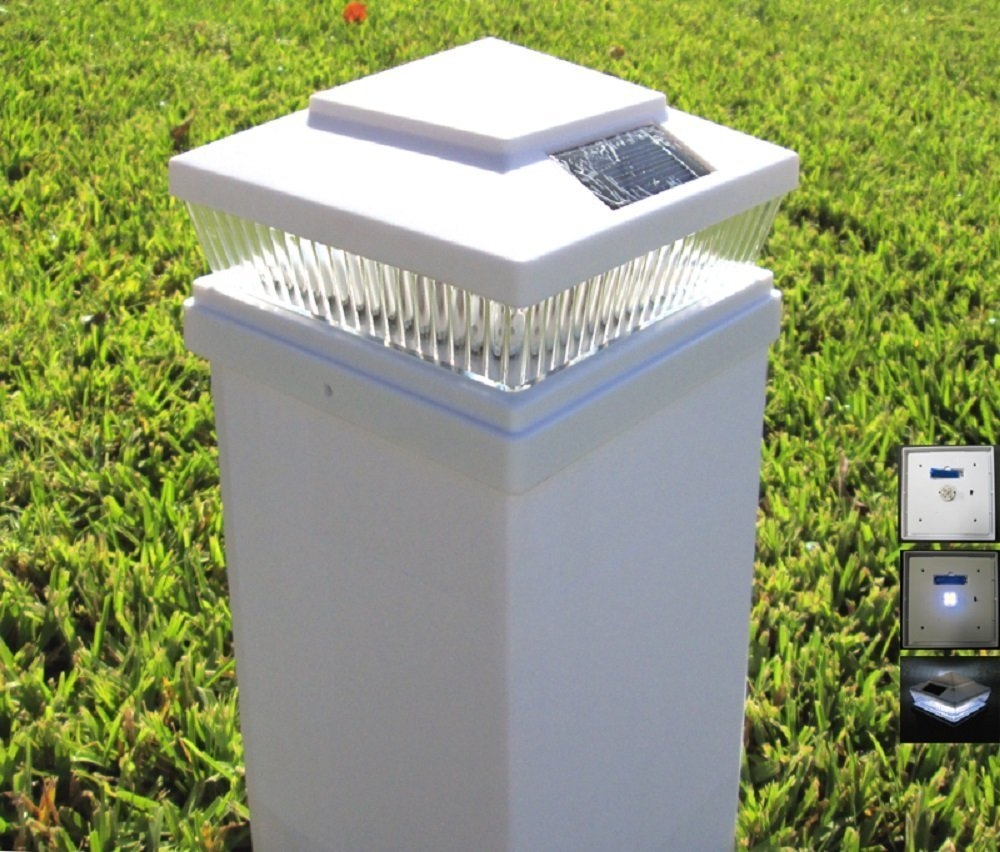 Plastic White 6 X 6 Outdoor 5 LED 78Lumens Solar Post Cap Light Designed To Fit On 6x6 Hollow Vinyl PVC Plastic Or Solid Wood Composite Posts Amazon