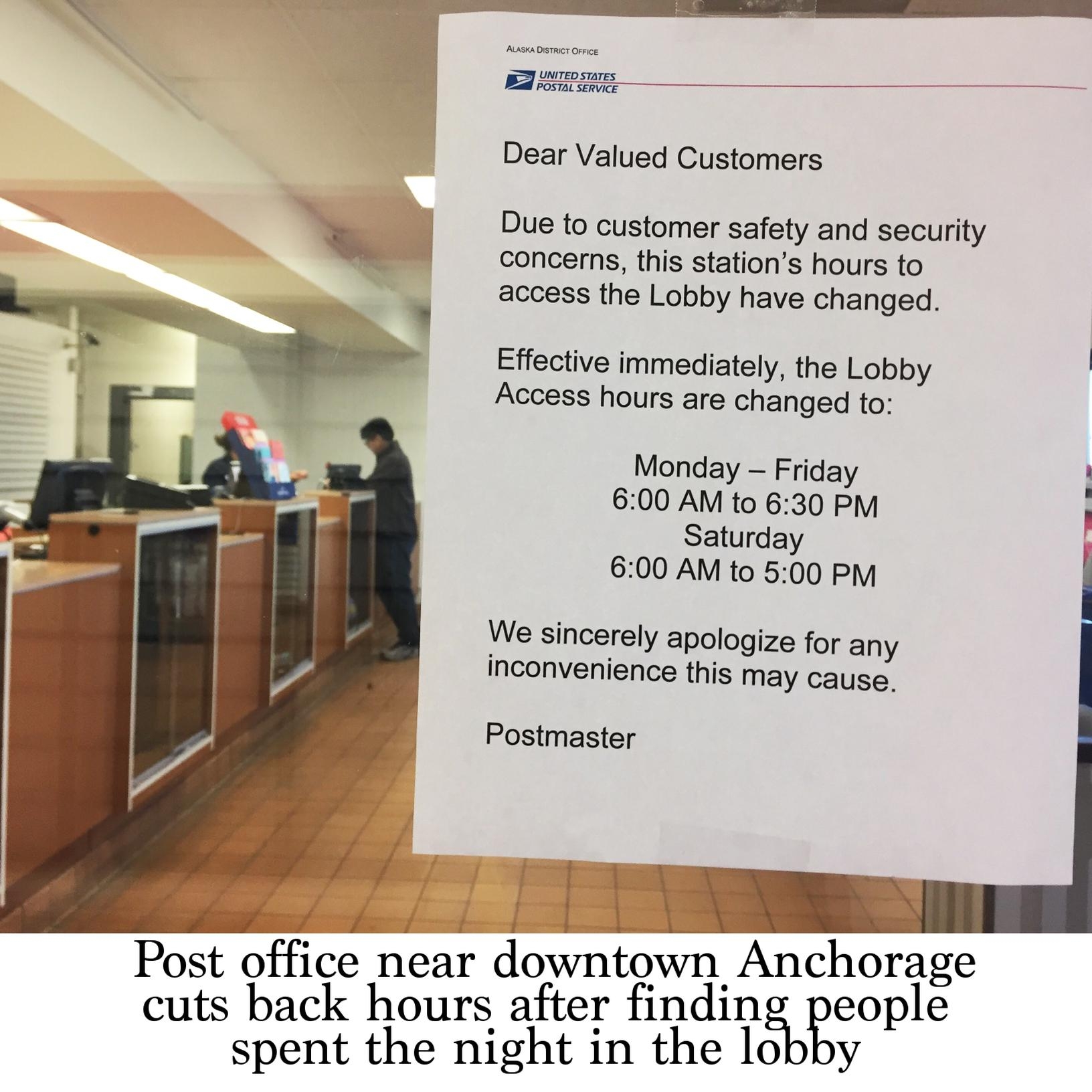 Post Office Near Downtown Anchorage Cuts Back Hours After Finding People Spent The Night In The Lobby Anchorage Daily News
