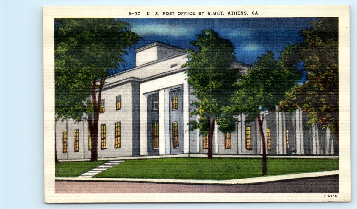Postcard A 30 U S POST OFFICE BY NIGHT ATHENS GA 4 EBay