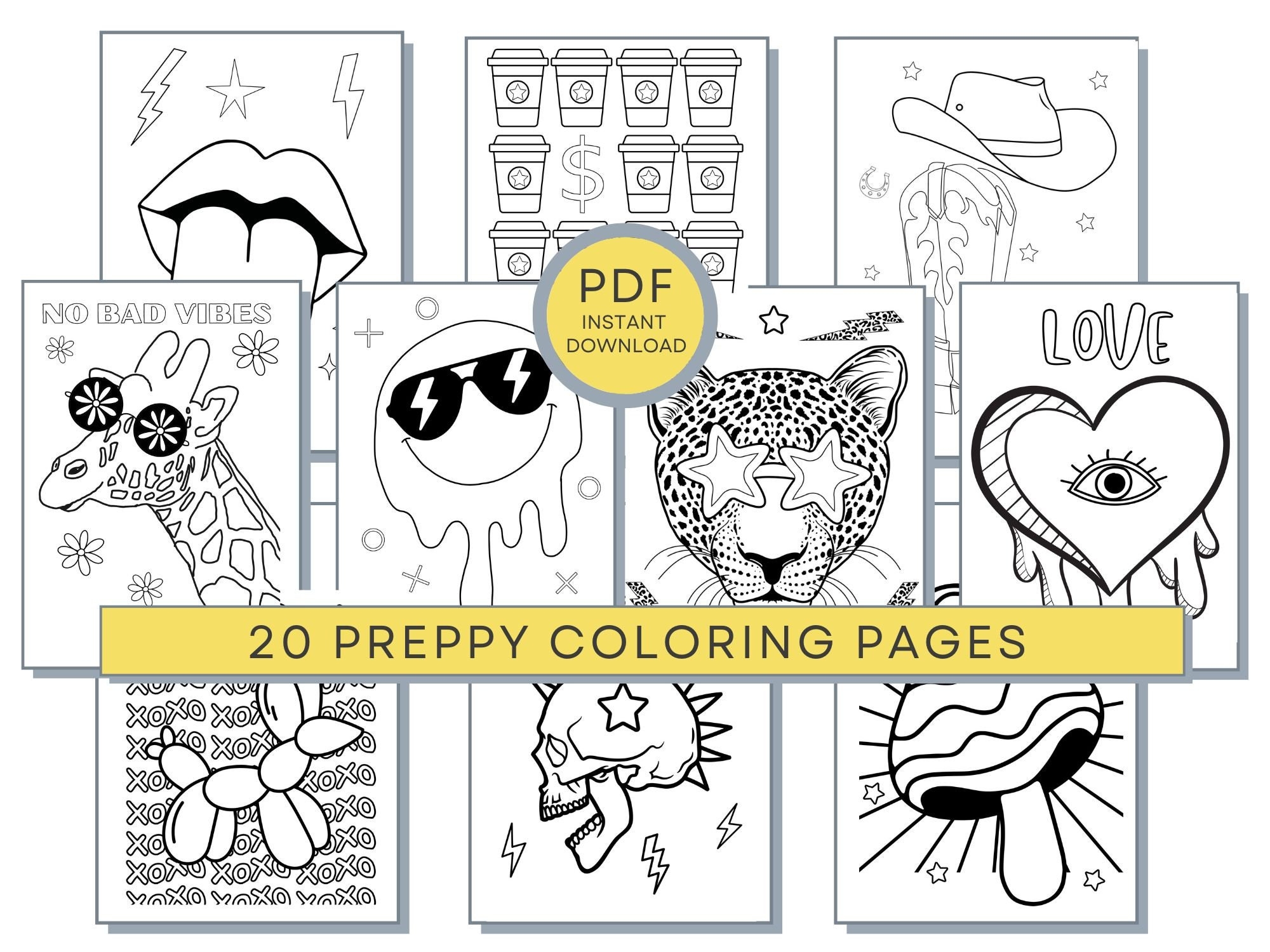 Preppy Aesthetic Coloring Pages Teen Printables PDF Download Etsy