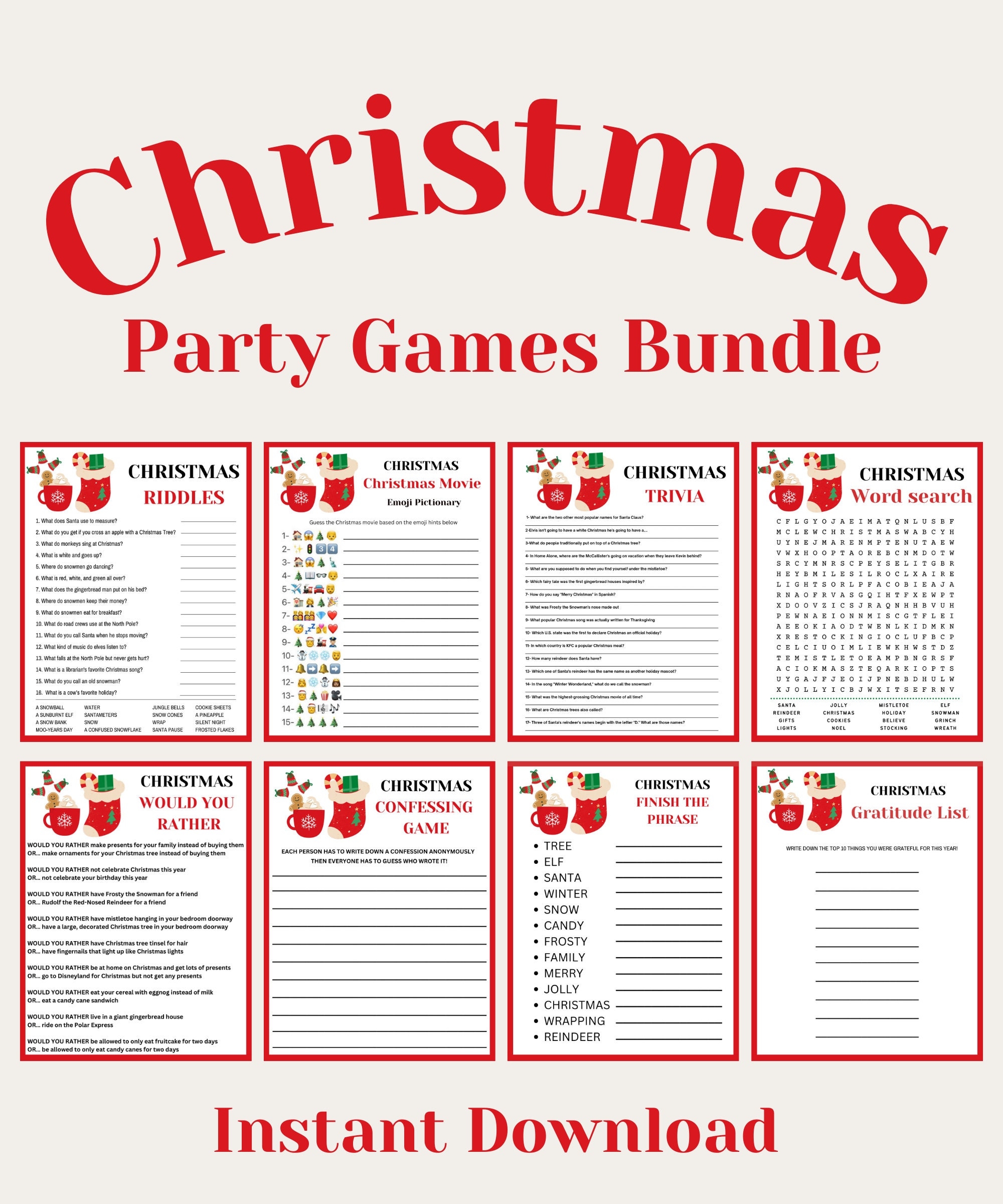 Printable Christmas Game Bundle Christmas Party Games Christmas Trivia Christmas Games Printable Christmas Family Games Etsy