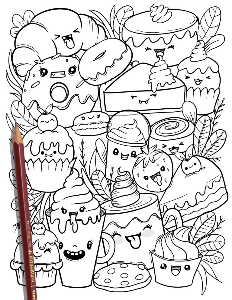 PRINTABLE Cute Dessert Coloring Page Hand drawn Coloring Sheet Sweet Kawaii Doodles Coloring Page Kids Coloring Page Adult Coloring Etsy Israel