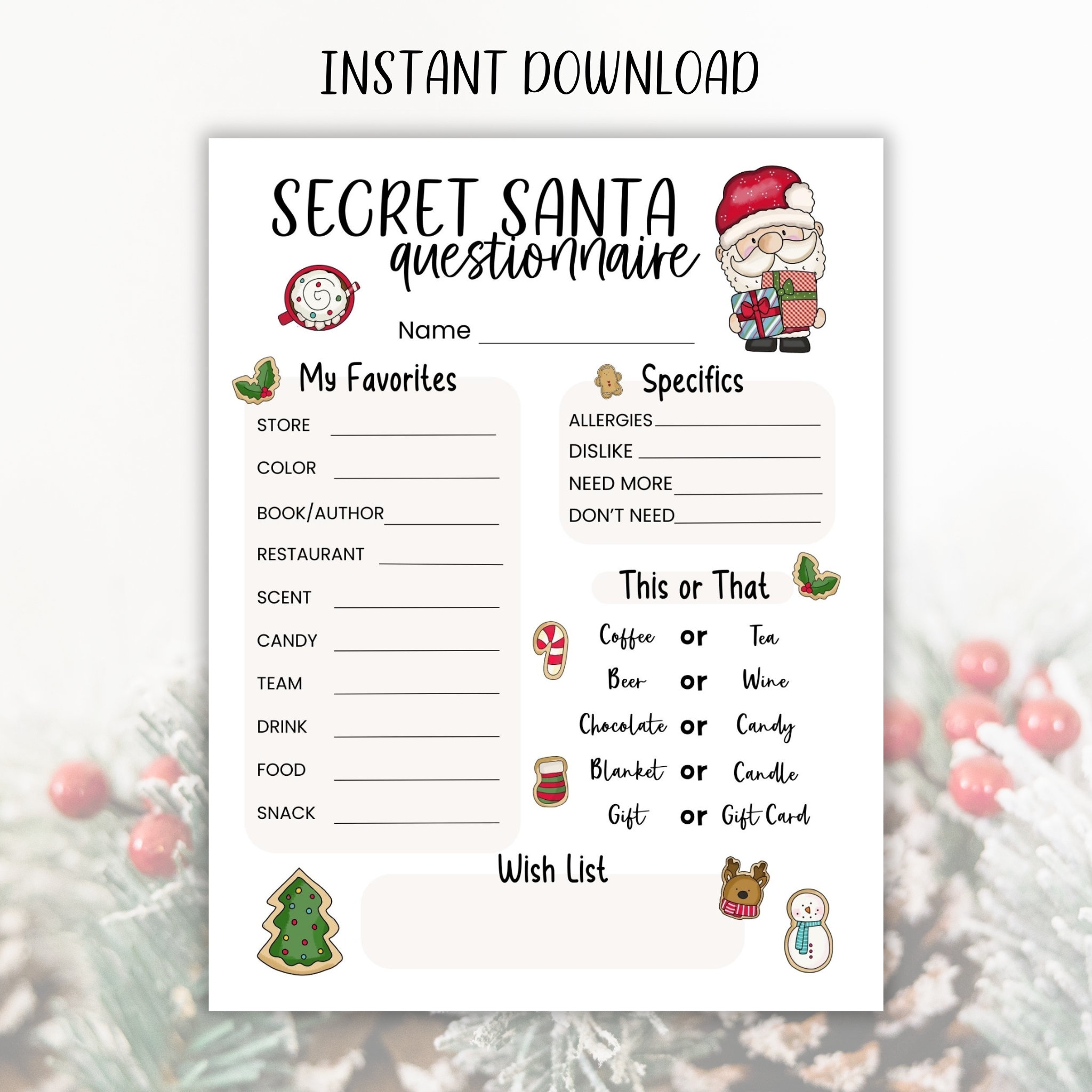 office printable secret santa template