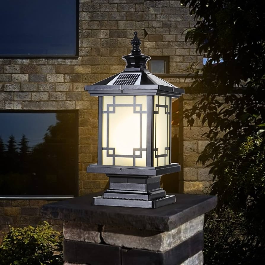 PTOUG LED Solar Post Light Outdoor Aluminum Fence Post Cap Lamp Remote Control Dimmable Pillar Lights Solar IP65 Waterproof Column Light 15 7 X 7 3 Pillar Pedestal Lantern For Garden Yard Amazon