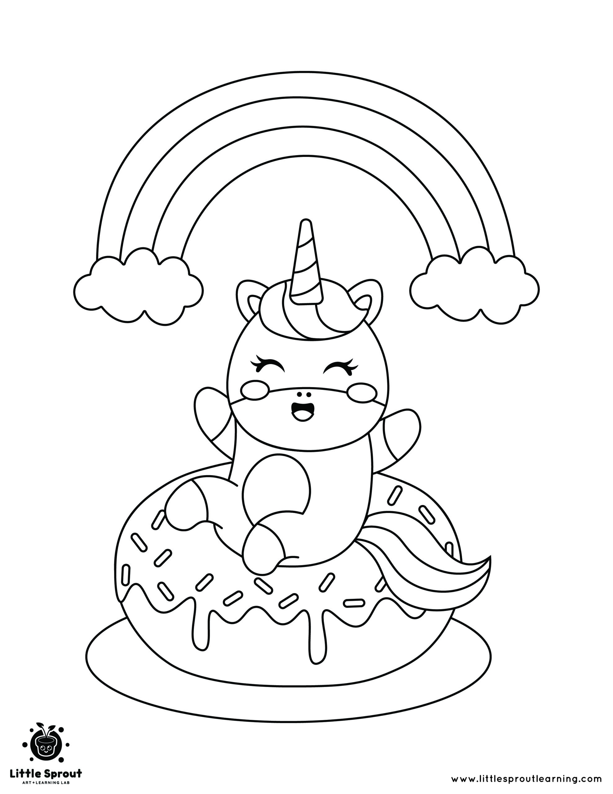 Rainbow Donut Unicorn Coloring Page Little Sprout Art Learning Lab