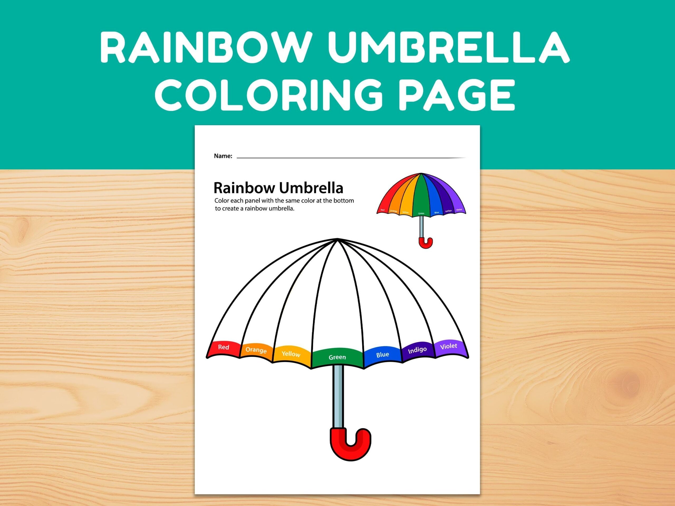Rainbow Umbrella Coloring Page Kids Educational Activity Rainbow Colors Worksheet Fun Learning Printable For Kids Homeschool Craft Etsy