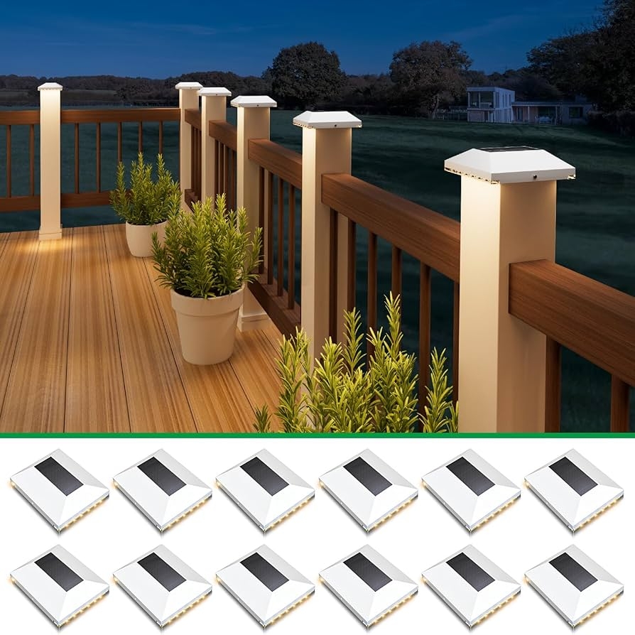 Solar Post Cap Lights Outdoor 12pack Waterproof Solar Fence Post Lights Fit 4x4 Wooden Vinyl Posts White Solar Deck Post Lights Emit Warm White For Outside Deck Fence Backyard Stair Railing Porch Amazon