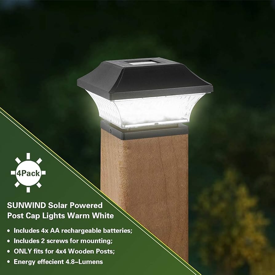 SUNWIND Solar Post Cap Lights Outdoor 4 Pack LED Fence Lights For 4X4 5X5 Wooden Posts Warm White Waterproof For Deck Patio Or Garden Decoration Black Amazon