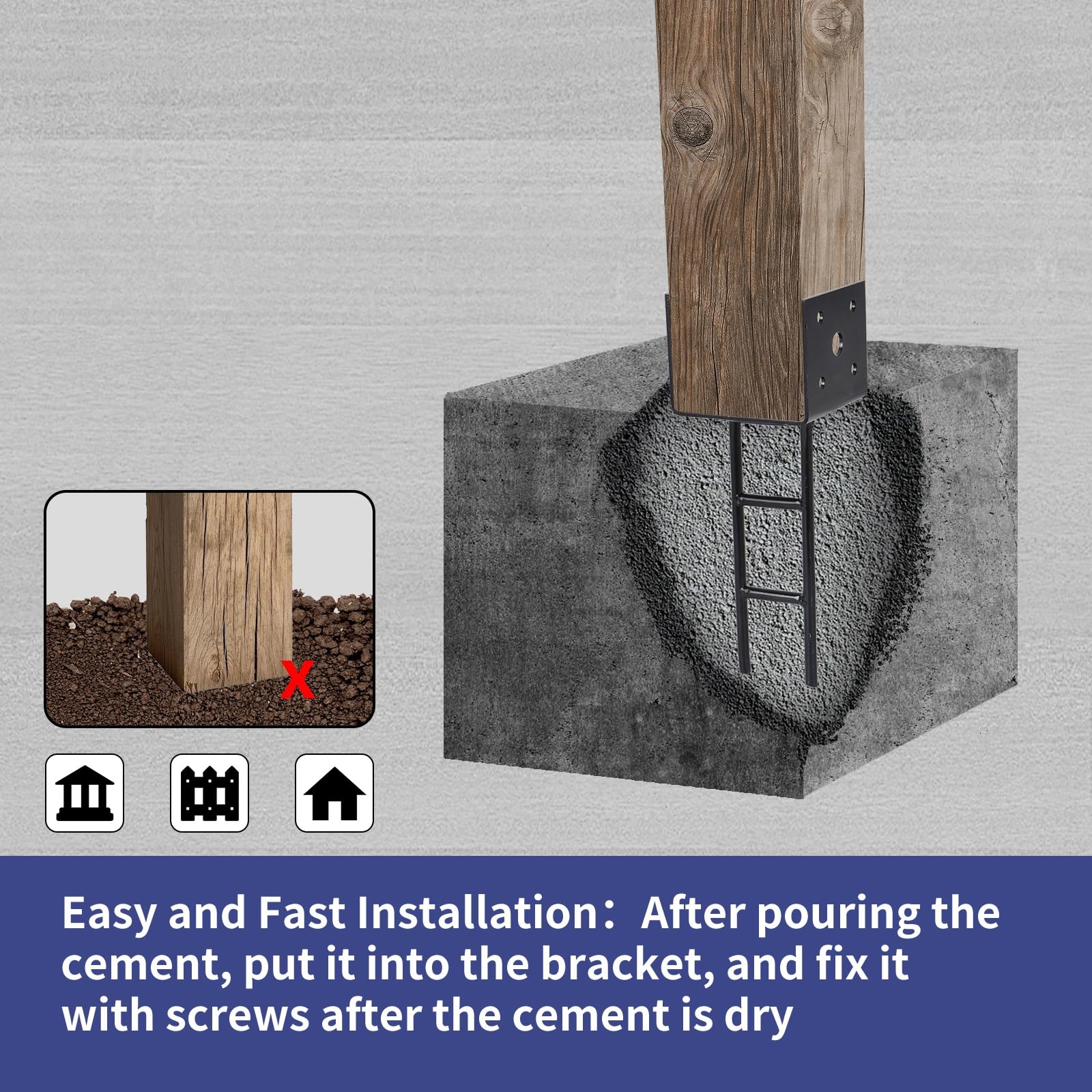 TPSHKE 12 Pack U Shape Post Anchor 4 x 4 Post Base For Concrete Galvanized Black Pergola Deck Post Bracket With Screws Inner Dia 3 6x3 6 Amazon