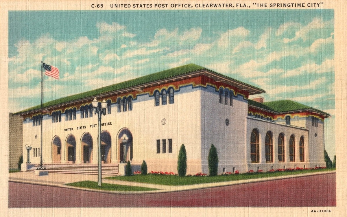 United States Post Office Clearwater FL The Springtime City Linen Postcard EBay