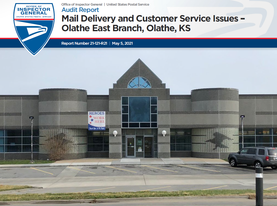USPS OIG Report Mail Delivery And Customer Service Issues Olathe KS East Branch 21st Century Postal Worker