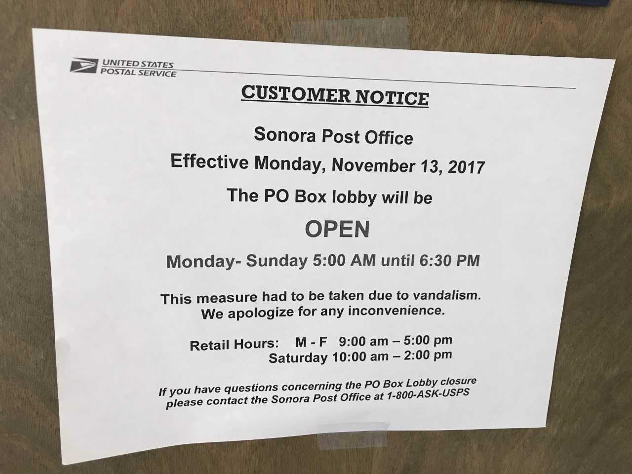 Vandalism Forces Post Office To Reduce After Hour Access MyMotherLode