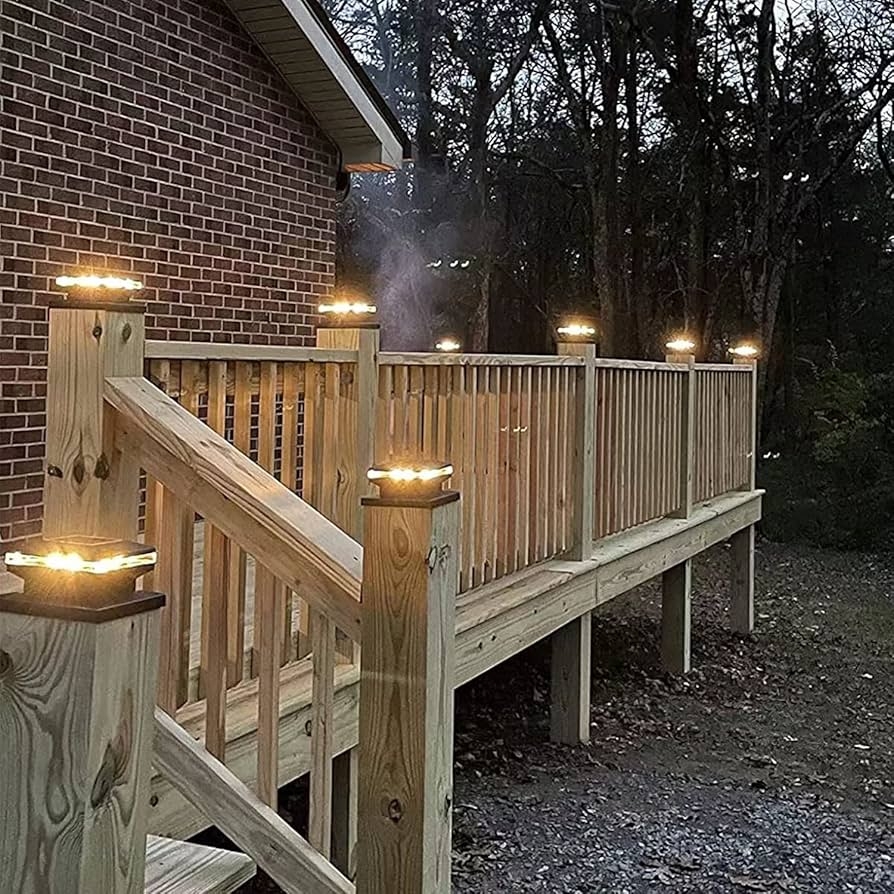 Viewsun 8 Pack Solar Post Lights Outdoor Fence Post Cap Light Solar Powered Caps For Deck Patio Garden Decor Warm White High Brightness SMD LED Lighting Lamp Fits For 4x4 Or 6x6