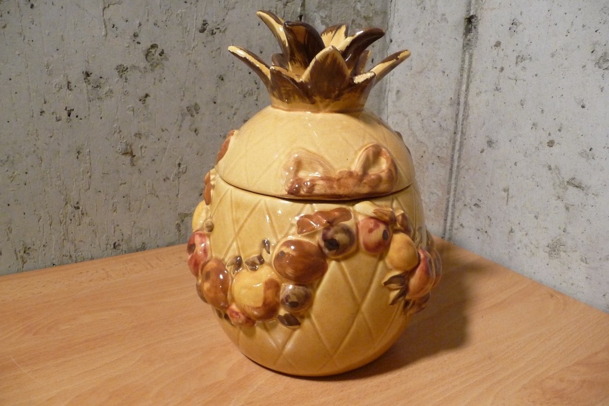 Vintage 1965 Los Angeles Pottery Co Pineapple Cookie Jar Gold Color EBay