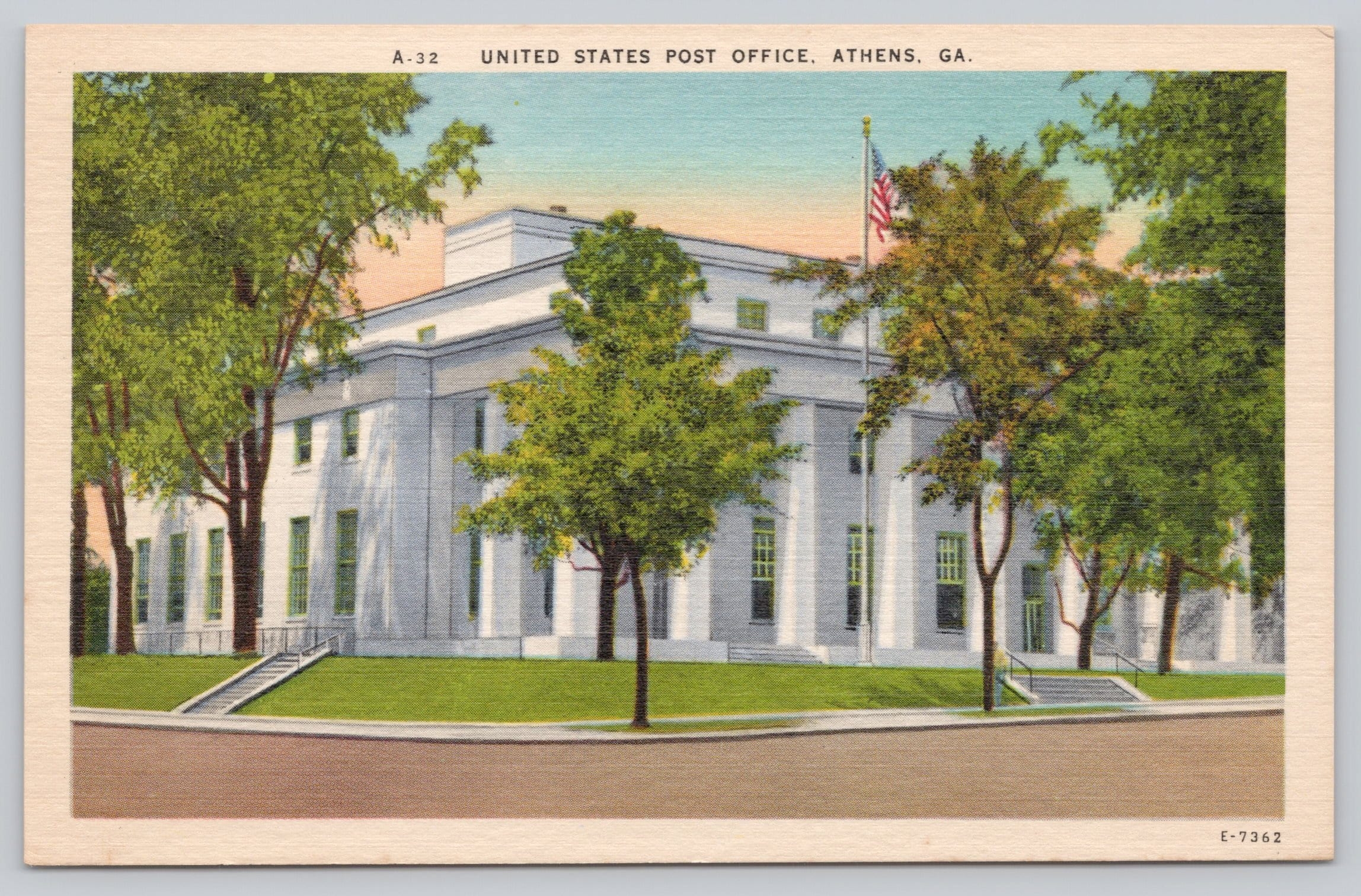 Vintage Postcard United States Post Office Building Athens Georgia C1940s Unposted Etsy