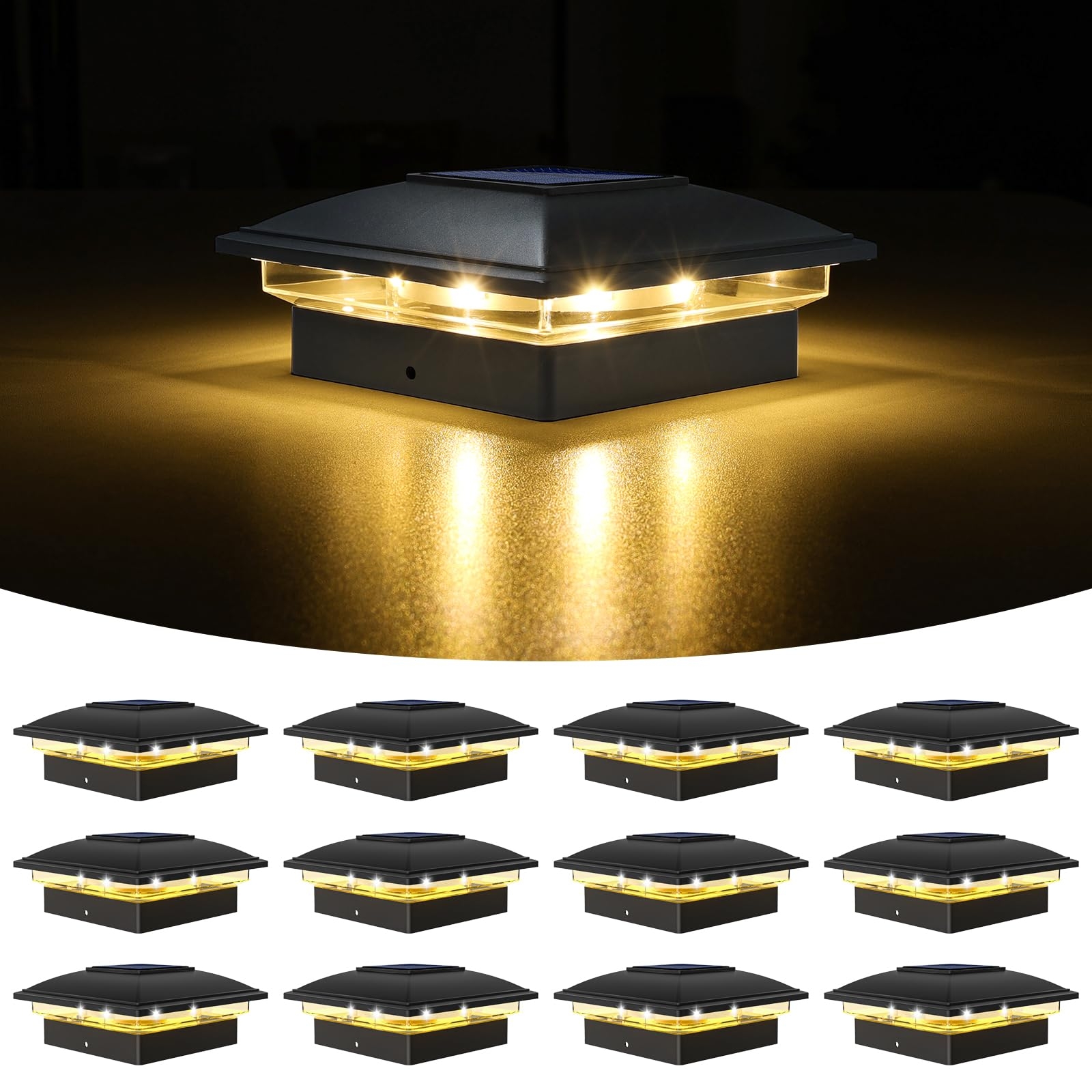 VOLISUN Solar Post Cap Light Outdoor Waterproof 12pack Solar Fence Post Lights For 4x4 5x5 6x6 Wooden Vinyl Post Black Deck Post Cap Light Solar Powered With Warm White For Garden Patio Porch Amazon