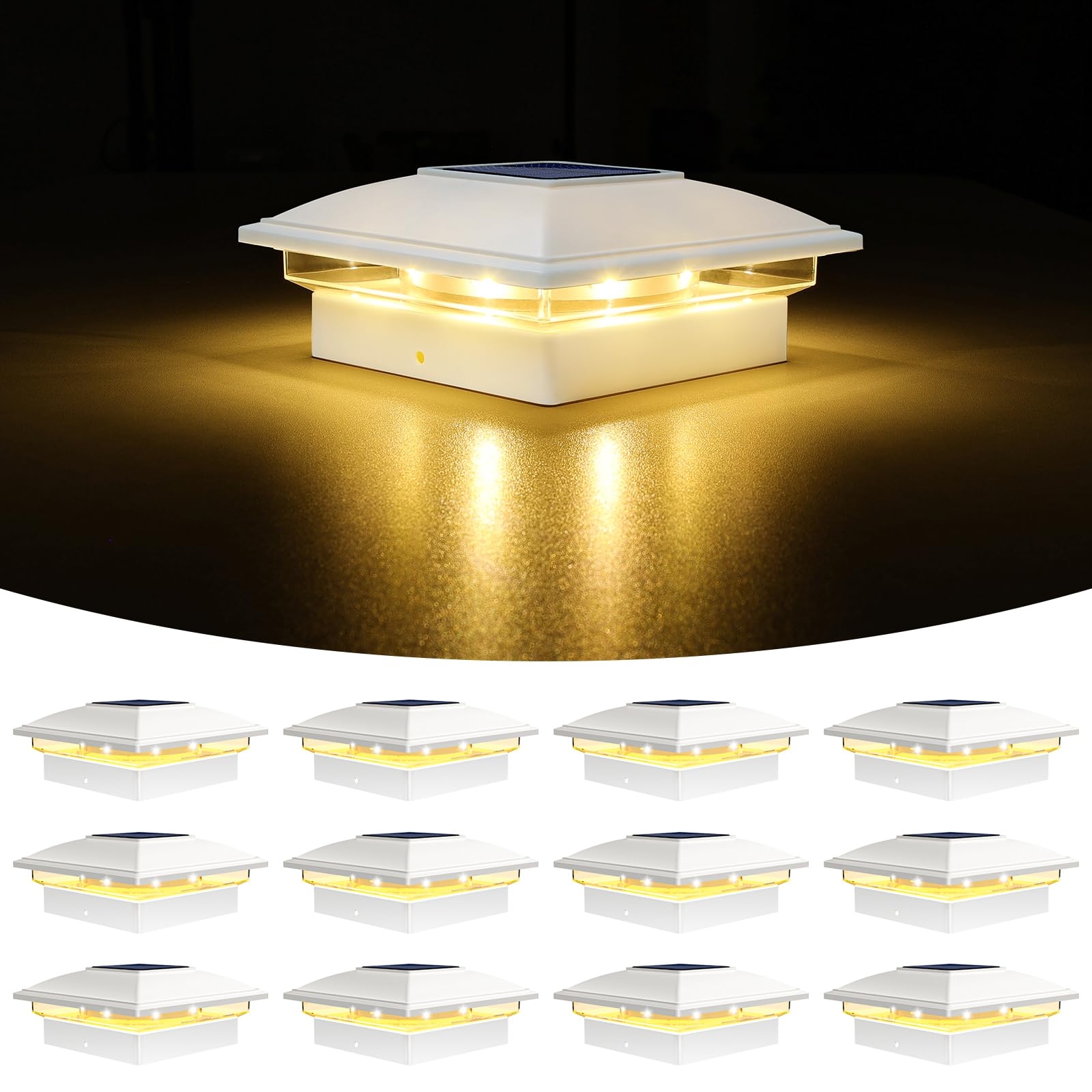 VOLISUN Solar Post Cap Light Outdoor Waterproof 12pack Solar Fence Post Lights For 4x4 5x5 6x6 Wooden Vinyl Post White Deck Cap Light Solar Powered With Warm White For Garden Patio Porch Amazon