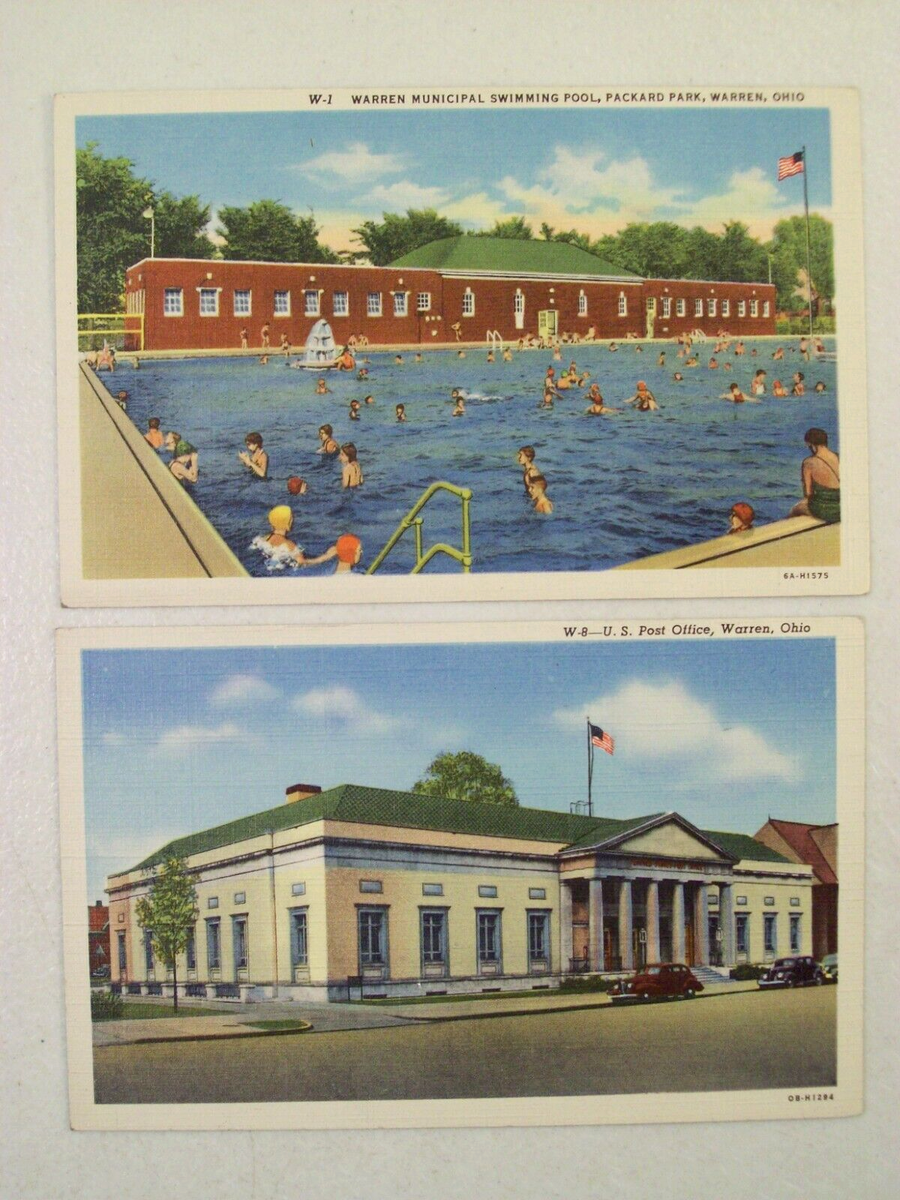Warren Ohio Linen Post Card Lot Public Swimming Pool Post Office Vintage EBay