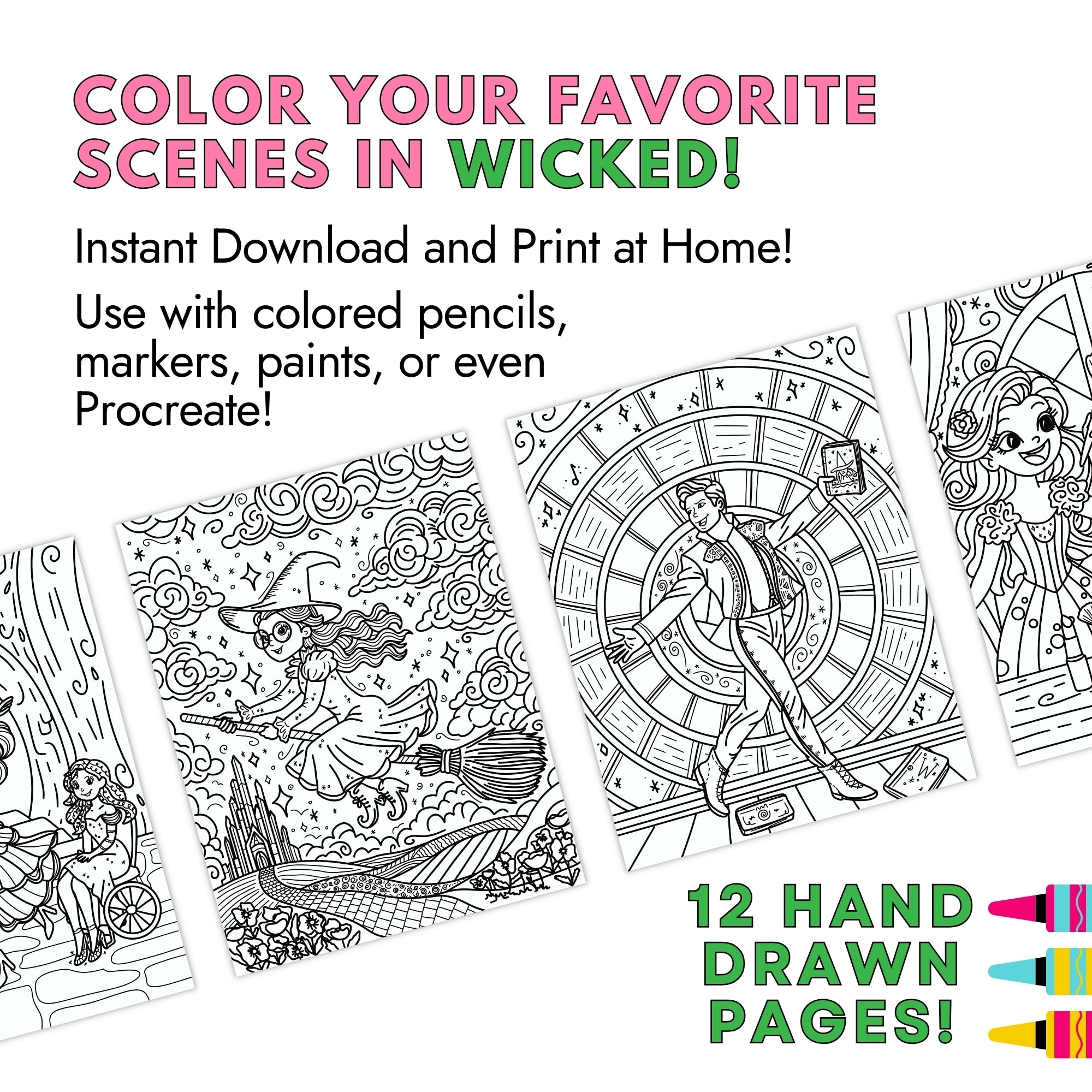 Wicked Scenes Coloring Pages Pineapple Paper Co 