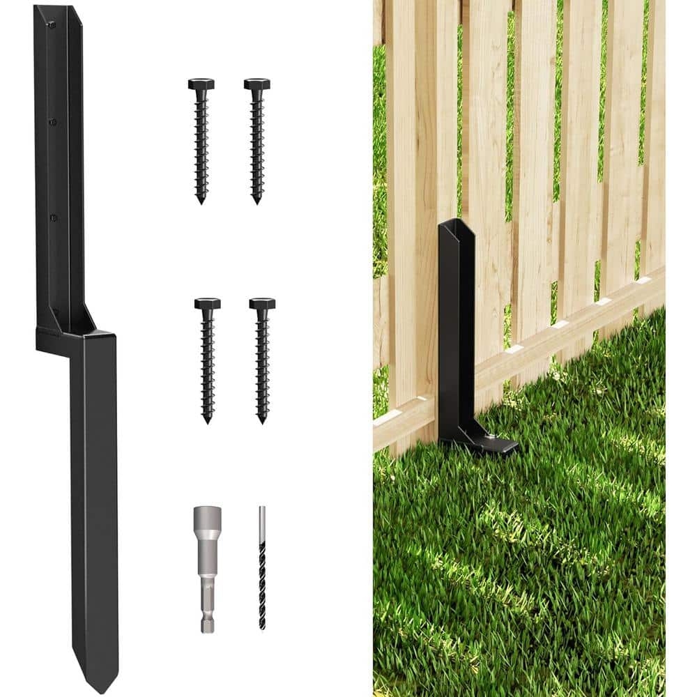 WINSOON 34 In Heavy Duty Black Fence Post Repair Kit Anchor Ground Spike Fence Post For Repairing Broken Fence GCM5125 The Home Depot