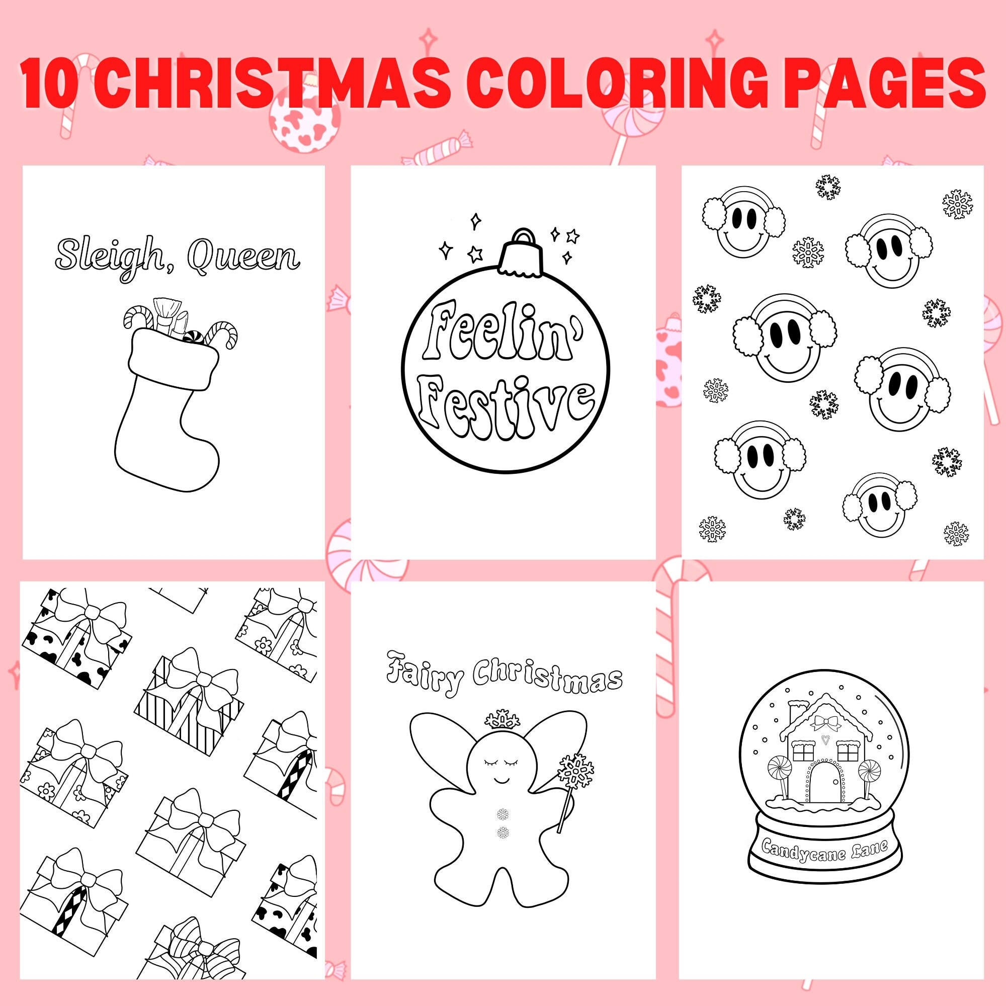 Y2koloring Christmas Coloring Page Bundle 10 Cute Printable Christmas Coloring Pages Etsy