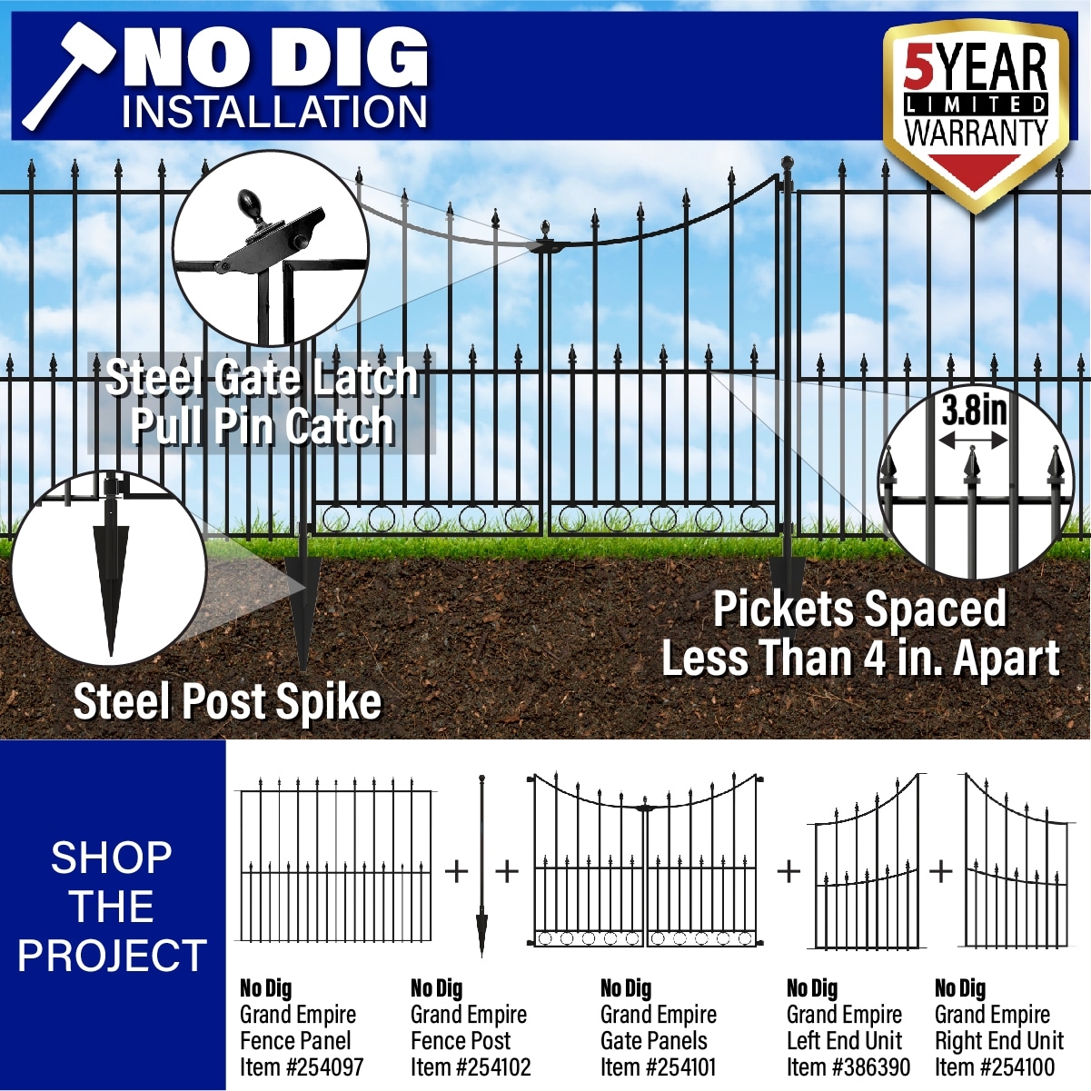 YARDLINK 4 1 2 ft H X 4 in W Powder coated Steel No Dig Decorative Universal Fence Post In The Metal Fencing Department At Lowes