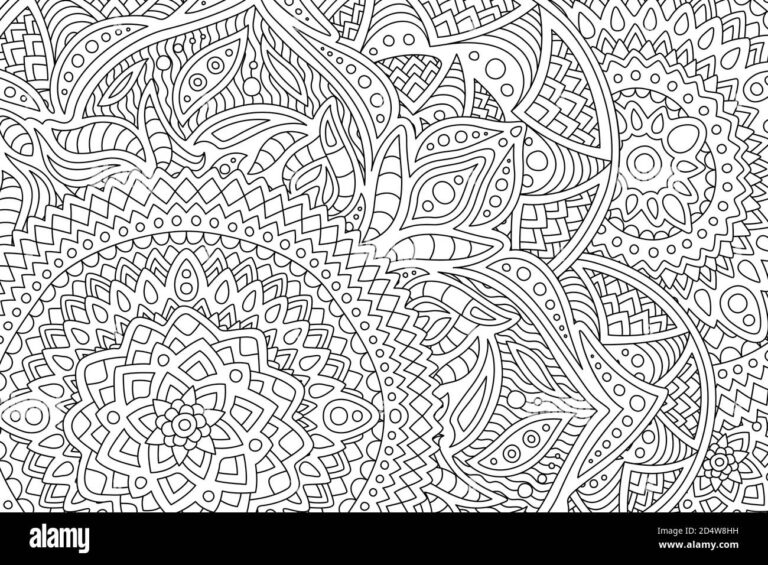 Beautiful Adult Coloring Book Page With Monochrome Detailed Abstract Pattern Stock Vector Image Art Alamy