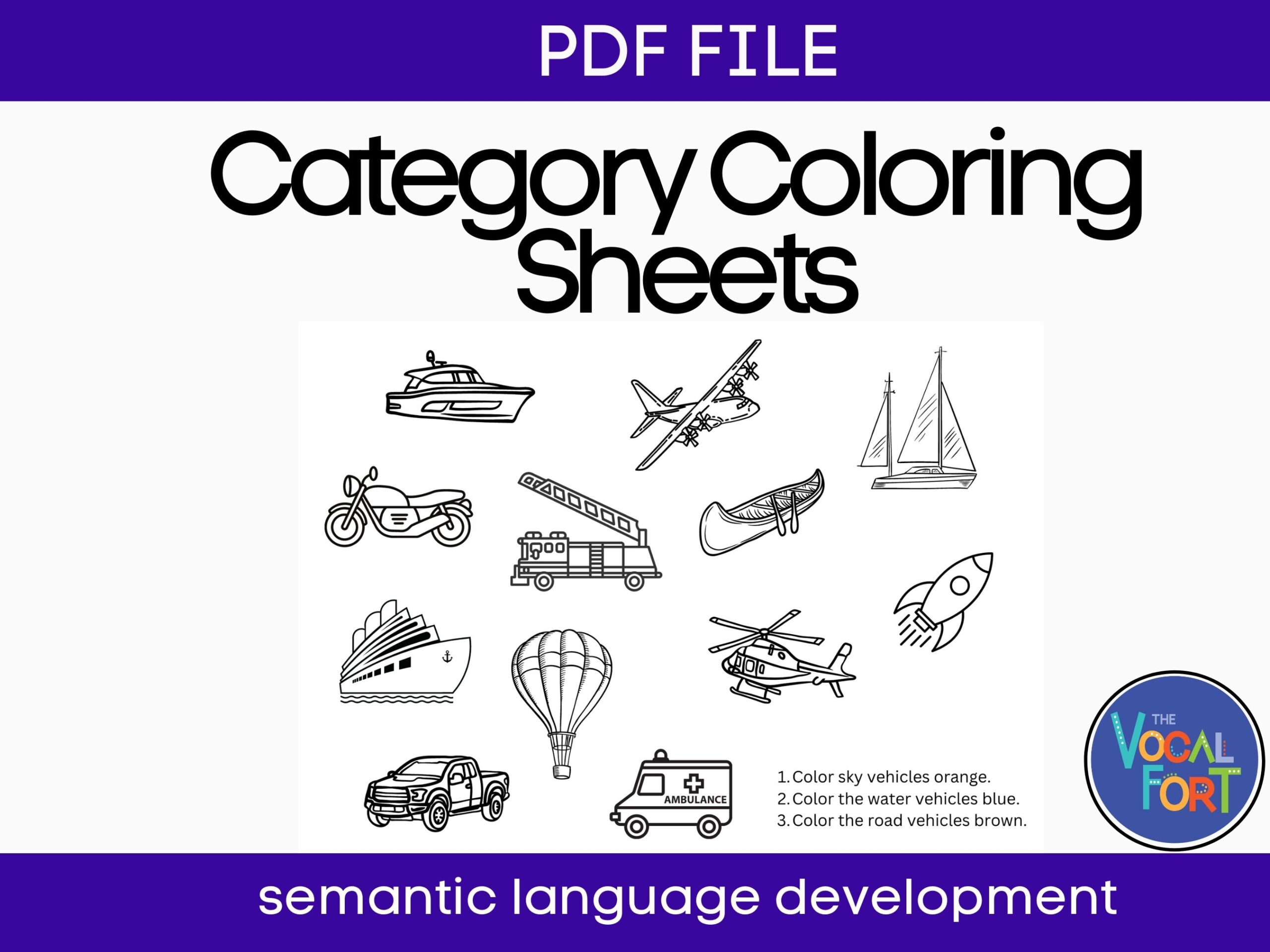 Category Coloring Sheets For Teaching Basic Categorizing Etsy